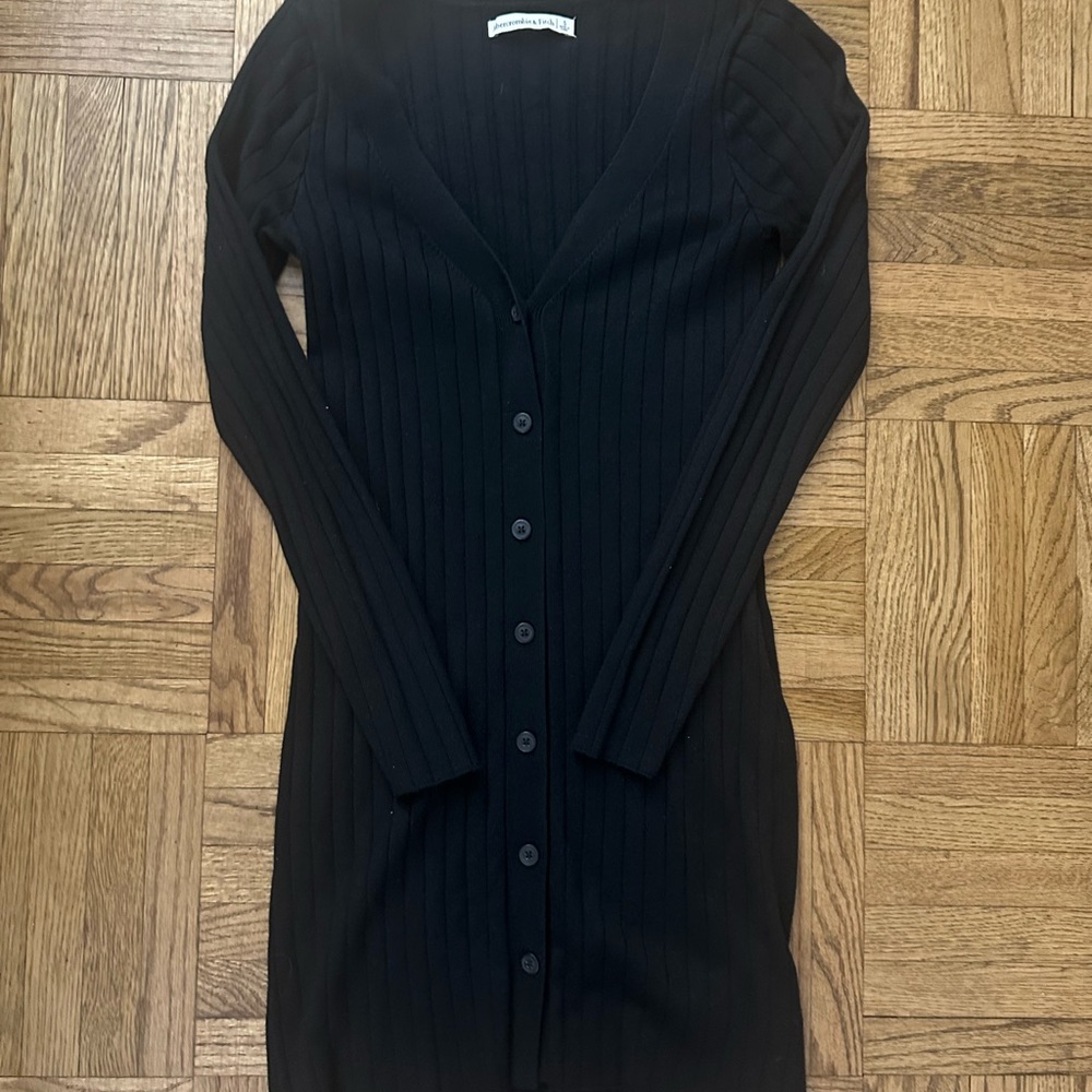 Abercrombie & Fitch Black Button Down Deep V Mini Sweater Dress - Size Small - Picture 2 of 4